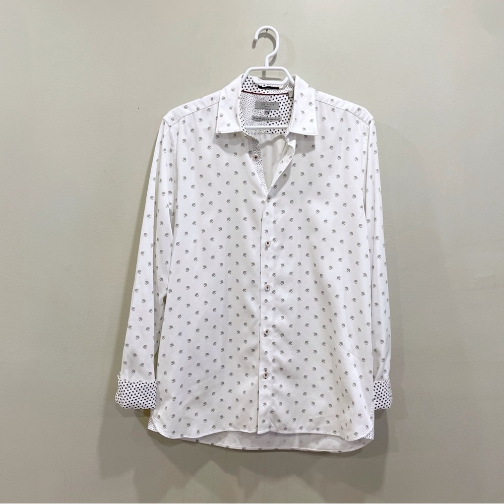 Ted Baker White and Black Patterned Button-Down Shirt